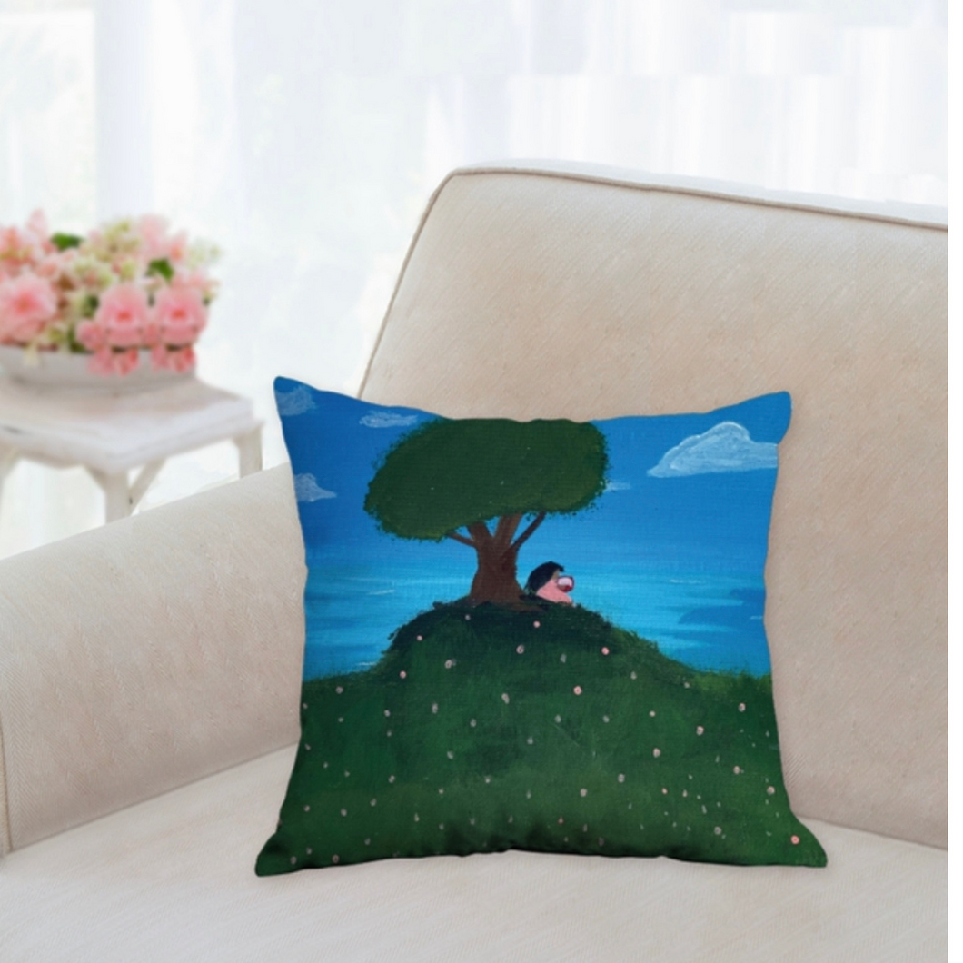 Blossom’s Story Sits Atop Strawberry Hill Accent Pillow